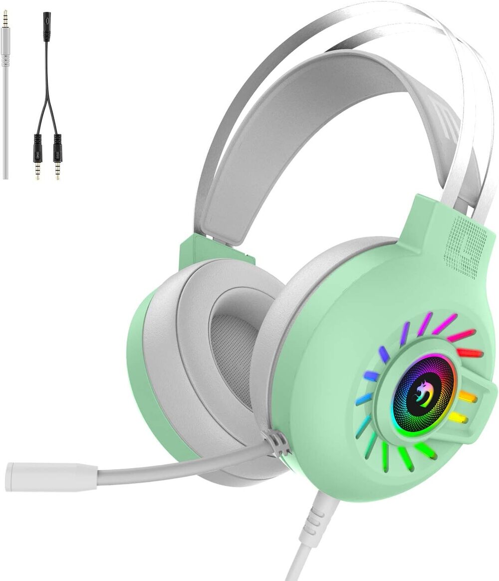 PS4 Headset Xbox One Gaming 3.5mm Stereo Wired Over-Head Rainbow Backlit Green